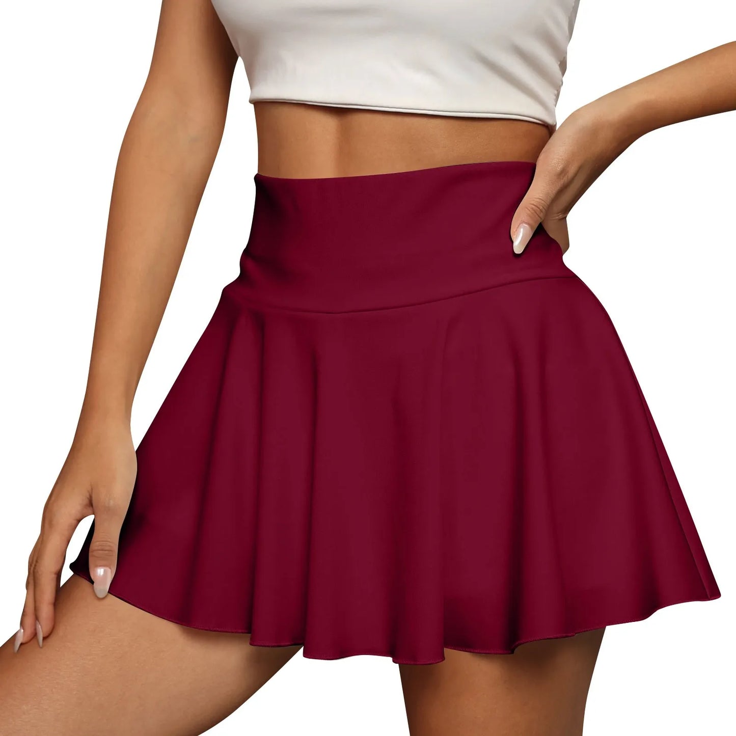 High Waisted Pleated Skirt Summer Lightweight Sports Skirt Pants For Women Solid Color Half Skirt With Lining Pockets Dress